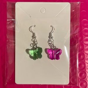 green and pink butterfly earrings